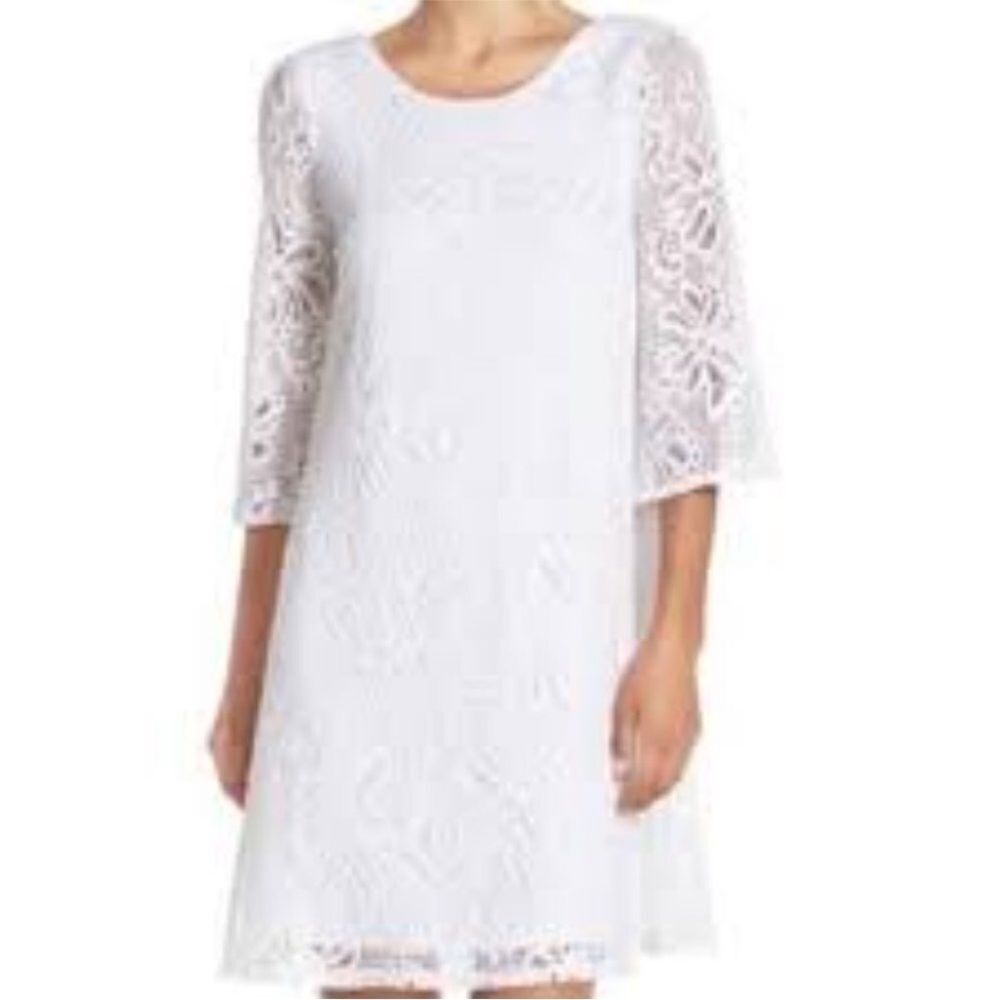 LILLY PULITZER | White Lace Long Sleeve Knit Mini Dress Women’s Size X-Small